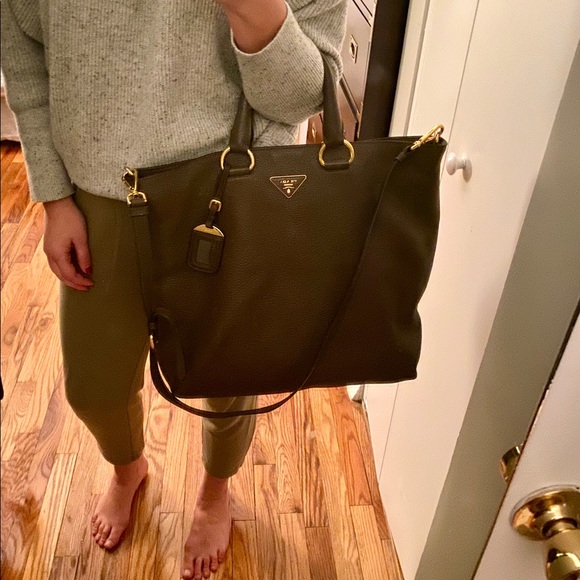 Prada Brown Pebbled Leather Tote - Picture 1 of 7